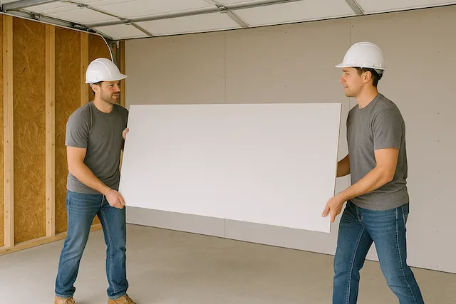 Basement drywall installation in Mississauga with bulkheads and straight ceiling lines
