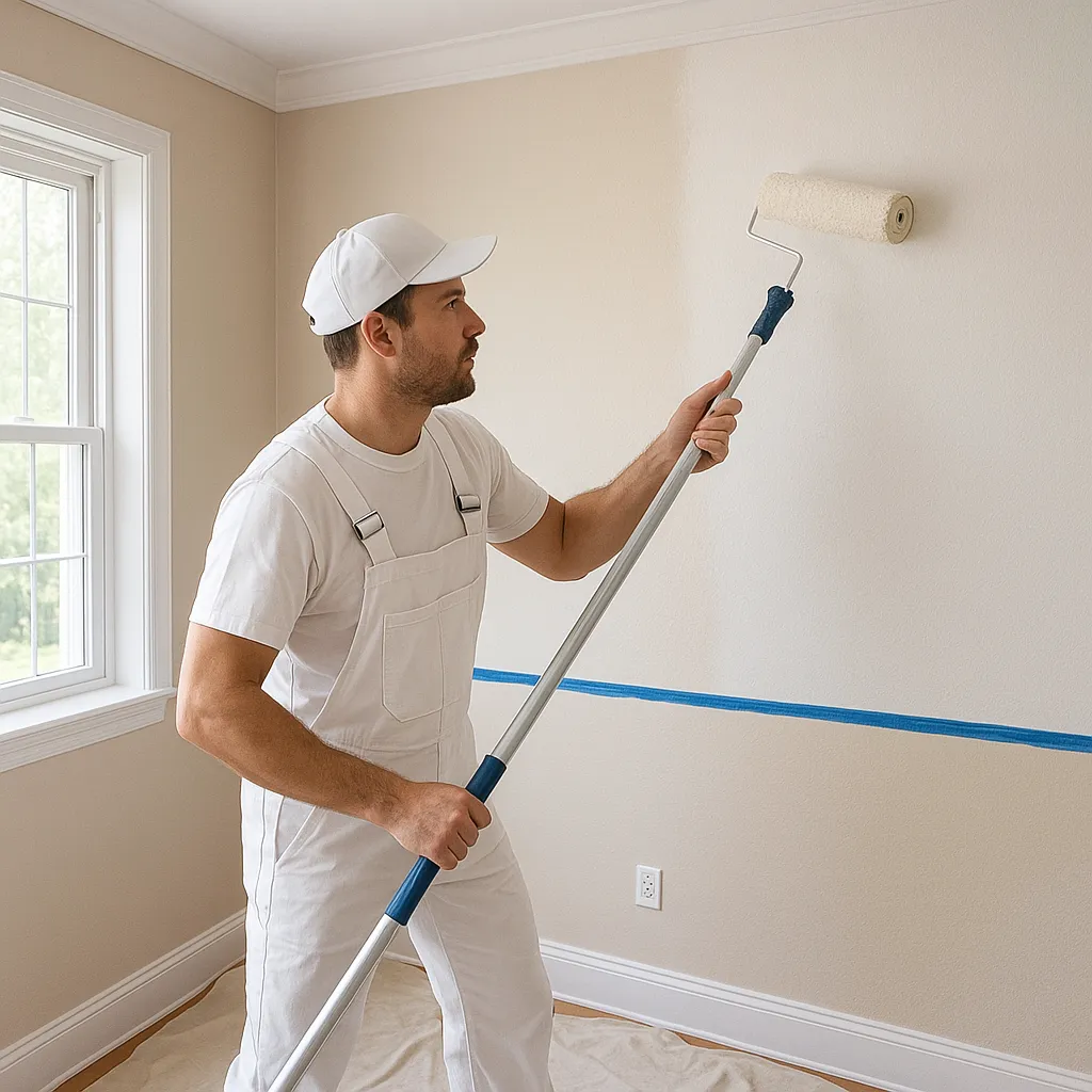 Completed interior painting with smooth walls and ceiling edges.