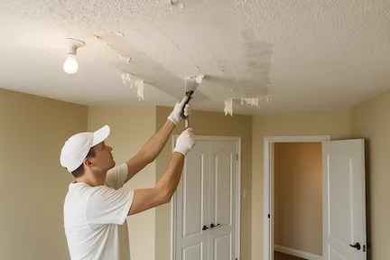 Popcorn ceiling removal project 6 - before and after transformation
