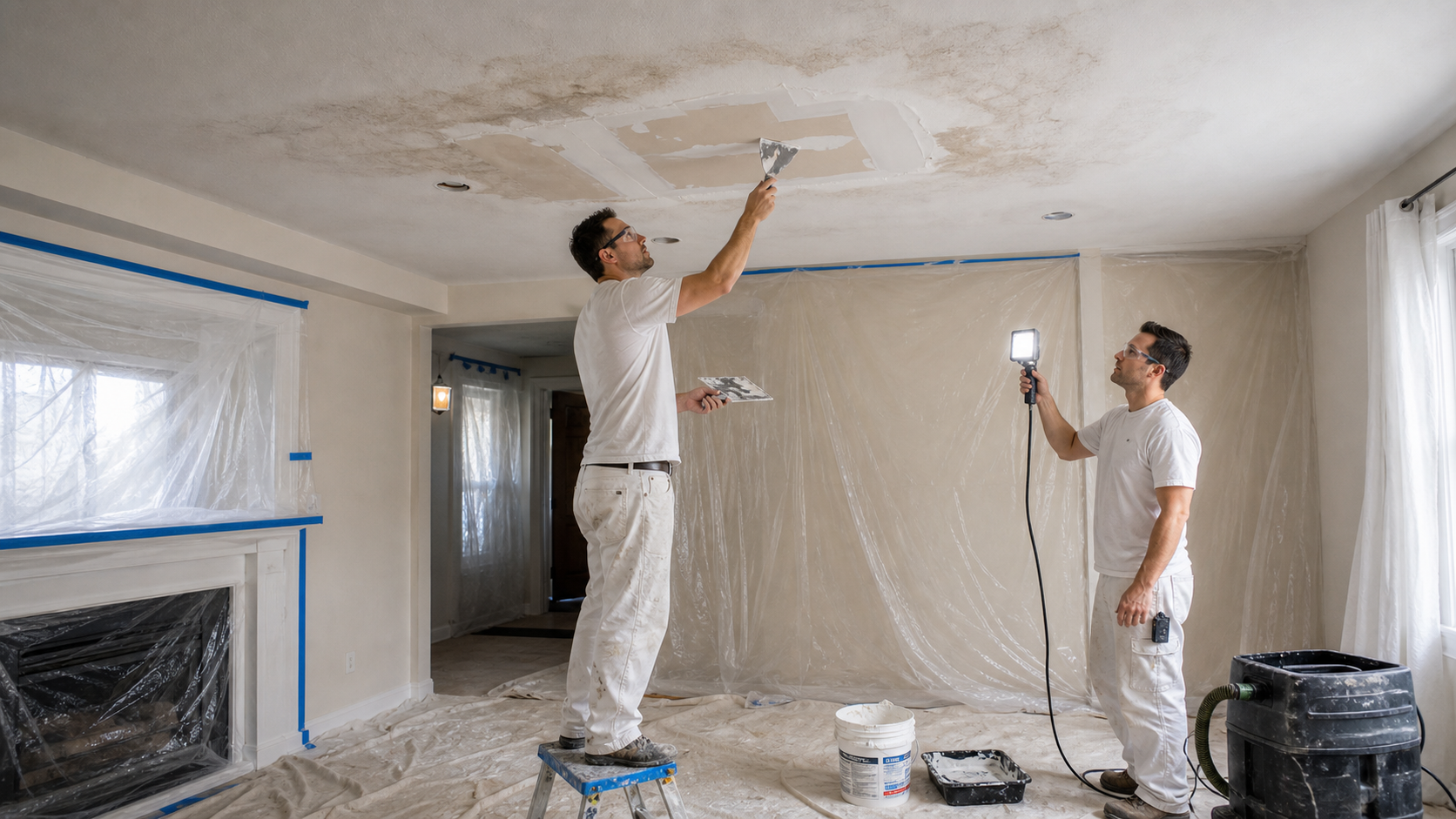 Ceiling repair before smooth finish